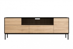 Ethnicraft - Meuble Tv Blackbird 1 porte ouvrante, 1 porte flipdown, 2 tiroirs, 180cm